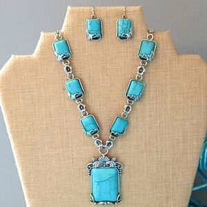 Turquoise Silver Necklace and Earring Set